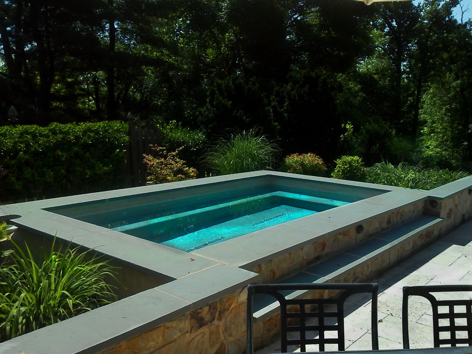Travertine Pool Deck Main Line Newtown Square Stenger Landscaping 2 Stenger Adam Raised Beam Swimming Pool Gladwyne 5605